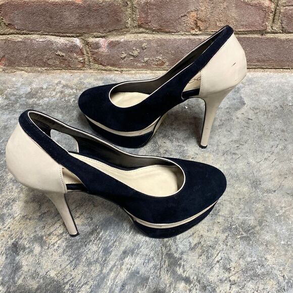 Aldo Nude & Black Suede Platform Stiletto Heel Size 8.5 - Picture 6 of 11